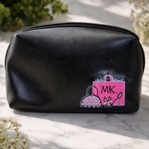 Mary Kay Black Faux-Leather Small Cosmetics / Make-Up Bag Pouch‎ with Pink Logo